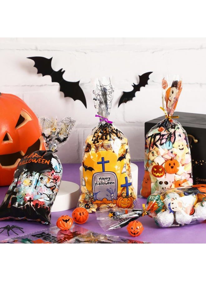 JULBEAR 180Pcs Halloween Cellophane Bags Clear Party Treat Candy Bags with 200Pcs Twist Ties for Kids Halloween Party Favor Supplies (6 Styles) - Image 4