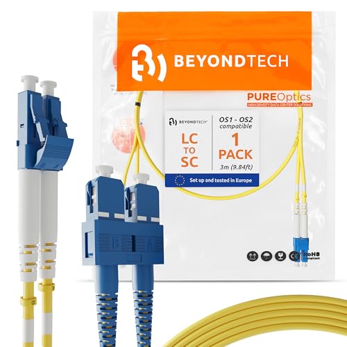 BEYONDTECH 3m (9.84ft) LC to SC Fiber Patch Cable – UPC Single-Mode Duplex Fiber Optic Cable – 9/125µm core, Compatible with OS1 & OS2 – LSZH PUREOptics Series - Image 1