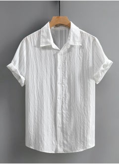 Textured Striped Short Sleeve Button Up Shirt by Styli