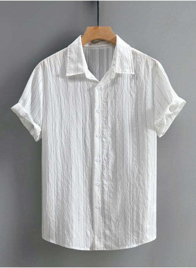 Take Two - Textured Striped Short Sleeve Button Up Shirt by Styli - Image 1