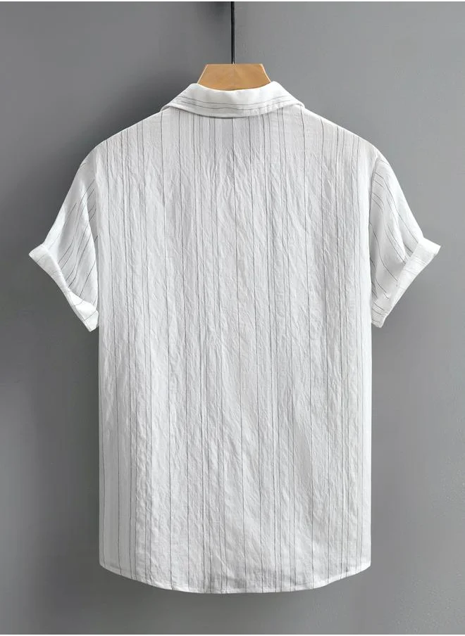 Styli Textured Striped Short Sleeve Button Up Shirt by Styli