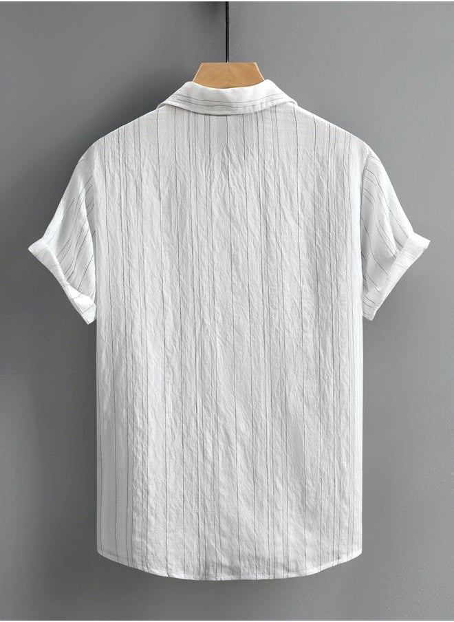 Take Two - Textured Striped Short Sleeve Button Up Shirt by Styli - Image 1