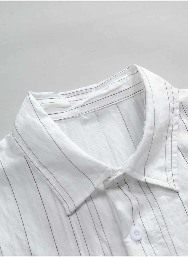 Take Two - Textured Striped Short Sleeve Button Up Shirt by Styli - Image 1