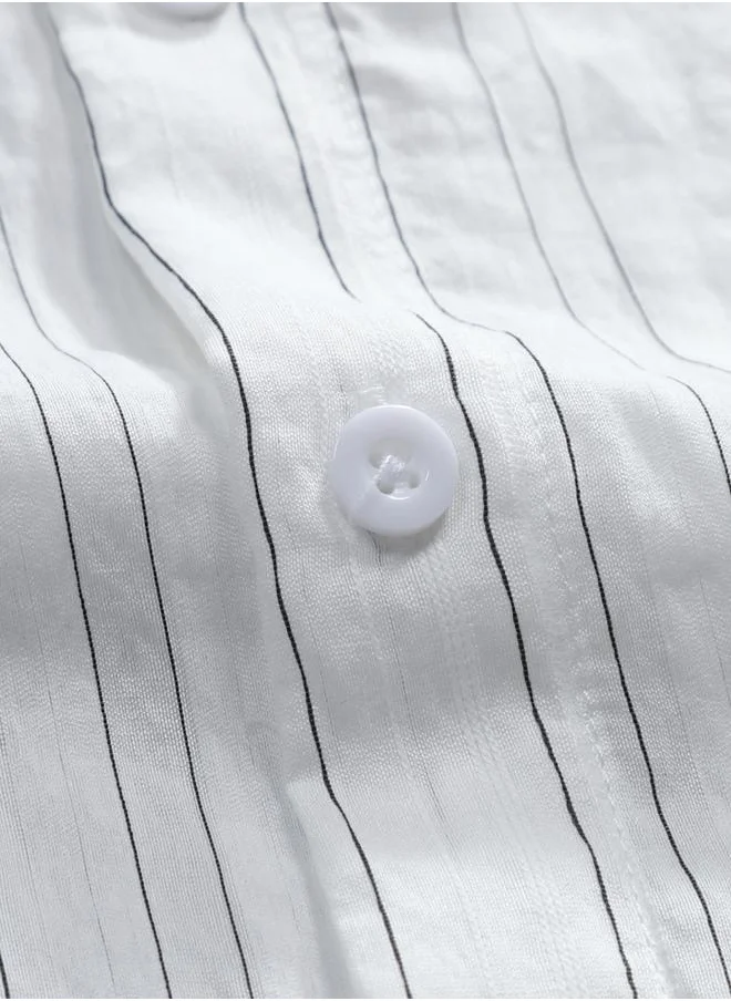 Styli Textured Striped Short Sleeve Button Up Shirt by Styli