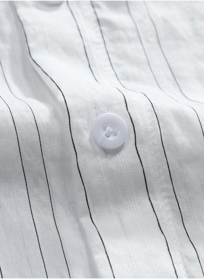 Take Two - Textured Striped Short Sleeve Button Up Shirt by Styli - Image 1