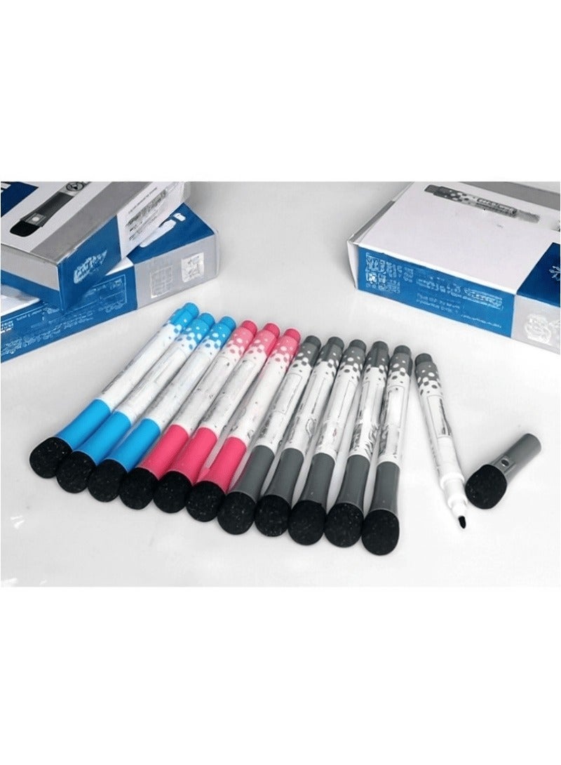 12 magnetic whiteboard pens with rubber, 3 colors (red+black+blue) - Image 1
