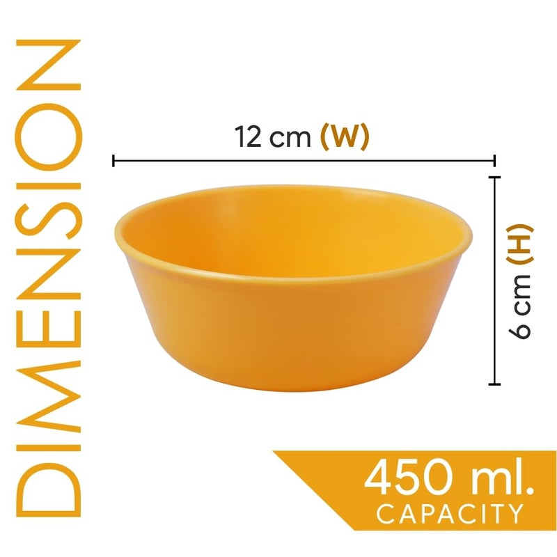 Wonder Homeware Prime Sigma 500 Unbreakable BPA Free Plastic Bowl Set for Cereal, Salad, Rice, Soup, Pasta, Snack Bowl, Microwave Safe, Dishwasher Safe, 6 Pcs, 450 ml, Yellow Color - Image 2