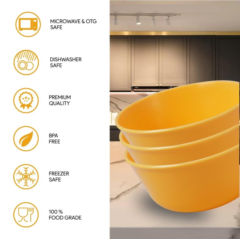 Wonder Homeware Prime Sigma 500 Unbreakable BPA Free Plastic Bowl Set for Cereal, Salad, Rice, Soup, Pasta, Snack Bowl, Microwave Safe, Dishwasher Safe, 6 Pcs, 450 ml, Yellow Color - Image 5