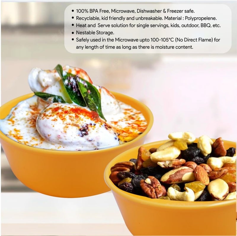 Wonder Homeware Prime Sigma 500 Unbreakable BPA Free Plastic Bowl Set for Cereal, Salad, Rice, Soup, Pasta, Snack Bowl, Microwave Safe, Dishwasher Safe, 6 Pcs, 450 ml, Yellow Color - Image 4