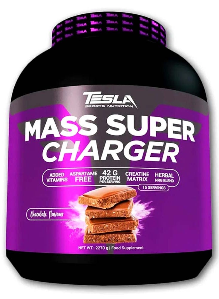 تيسلا سبورتس نيوترشن Mass Super Charger، شوكولاتة، 5 أرطال - 42 جرام بروتين لكل حصة، BCAAs، كرياتين وكربوهيدرات متعددة المصادر لنمو العضلات وتحسين الأداء