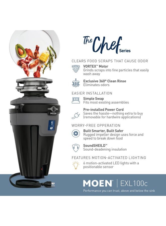 MOEN EXL100C EX Chef Series 1 HP Continuous Feed Lighted Garbage Disposal with Sound Reduction, Power Cord Included, or Unfinished - Image 2