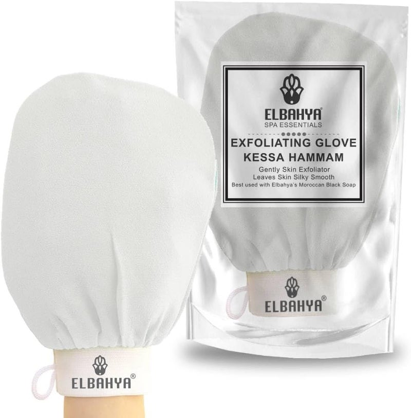 Elbahya Exfoliating Mitt Body Kessa Hammam - Body Tool Remover of Dead & Dry Skin or Keratosis Pilaris, Made of 100% Viscose Fiber (White Pack of 1) - Image 1