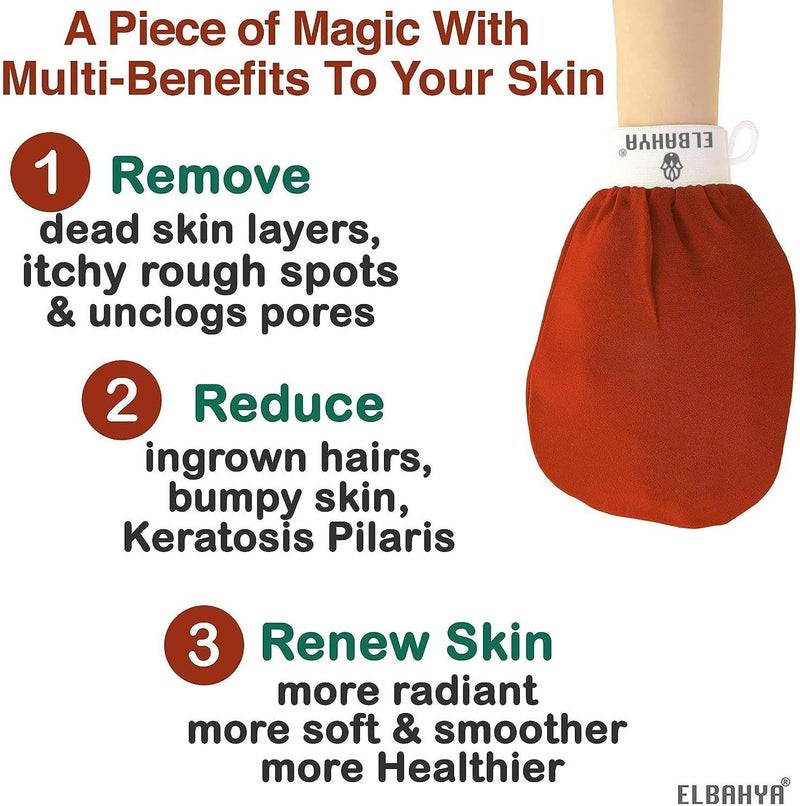 Elbahya Exfoliating Mitt Body Kessa Hammam - Body Tool Remover of Dead & Dry Skin or Keratosis Pilaris, Made of 100% Viscose Fiber (White Pack of 1) - Image 3