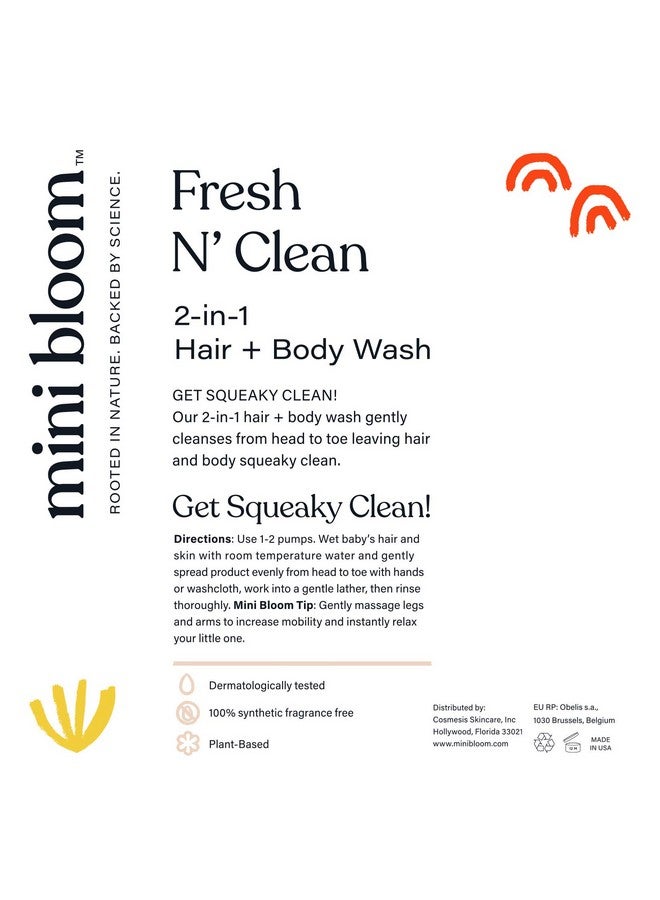 Mini Bloom Fresh N’ Clean 2-in-1 Hair + Body Wash | Shampoo Sulfate-Free | Baby & Kid Safe | Gently Cleanses Head to Toe w/Aloe leaf, Chamomile extract, Lavender & Botanicals 16.6 oz