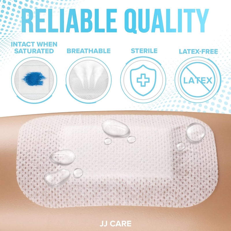 JJ CARE حزمة ضمادات جزيرة لاصقة مقاومة للماء من JJ CARE 50 قطعة 2 × 375 ضمادات شاش معقمة محاطة قابلة للتنفس مغلفة بشكل فردي مع وسادة مركزية غير لاصقة - Image 4