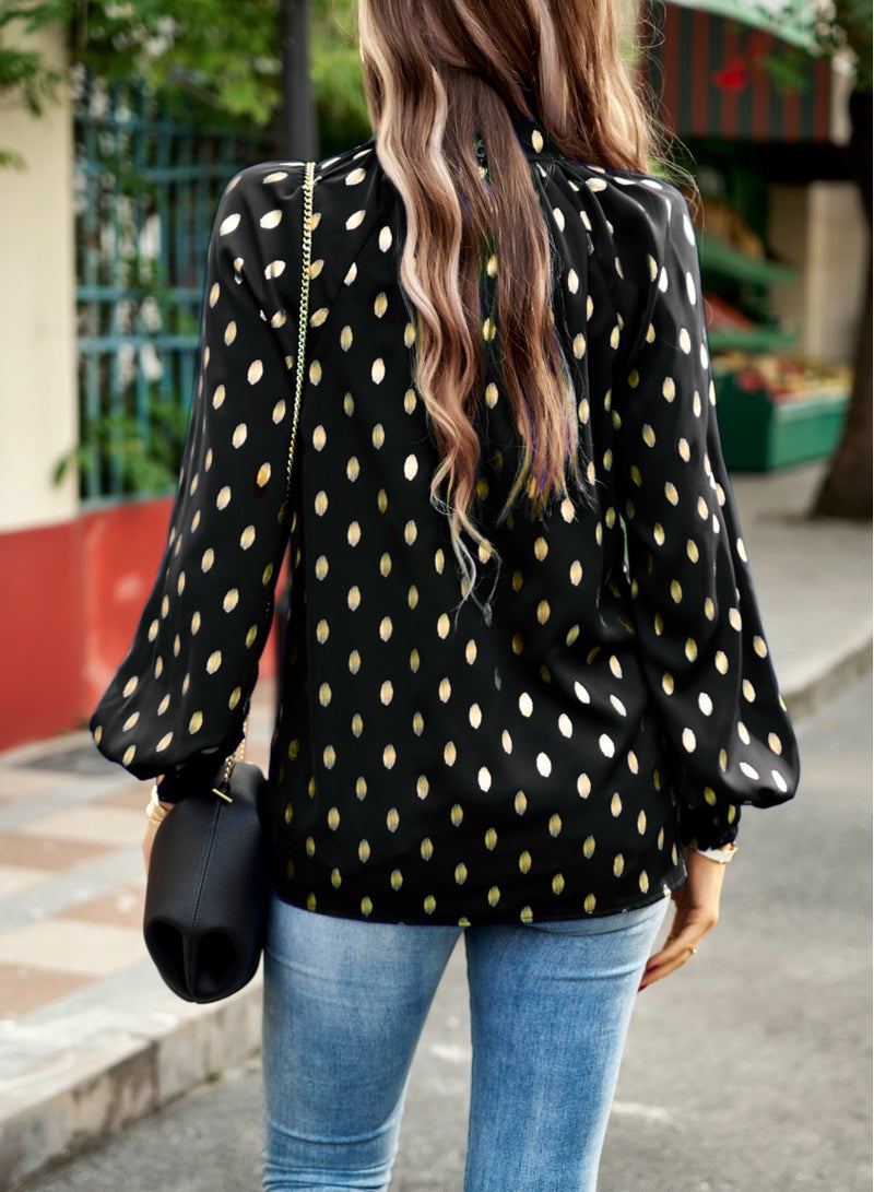 Loquat Square Long Sleeve Shirt Female Autumn Winter Foreign Trade Temperament Commuter Top Black  - Image 2