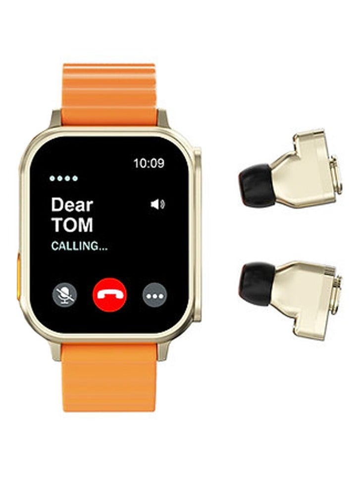 Haino Teko - Haino Teko Germany ST1 WatchBuds With Square Shape AMOLED Display Inside Bluetooth Earbuds Design With 2 Pair Straps Orange - Image 1