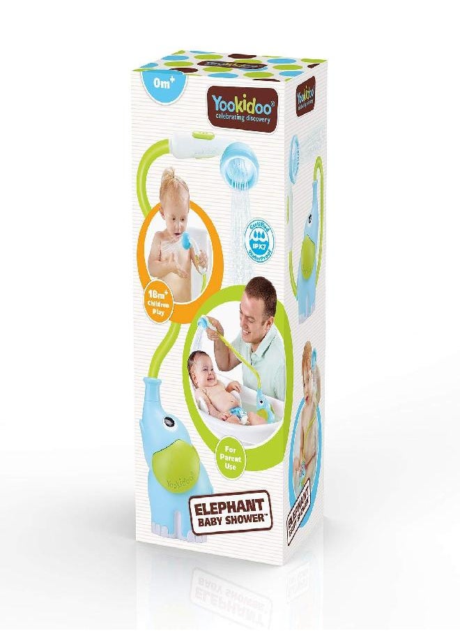 Yookidoo - Yookidoo Baby Bath Shower Head - Elephant Water Pump with Trunk Spout Rinser - Control Water Flow from 2 Elephant Trunk Knobs for Maximum Fun in Tub or Sink for Newborn Babies (Blue) - Image 1