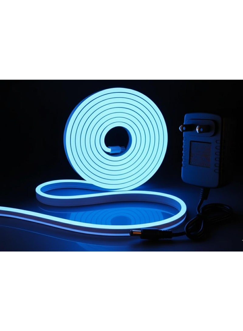 شريط نيون LED  ازرق بطول 5 متر مع محول 12 فولت 1 أمبير، مقاوم للماء للمنزل والحفلات اضاءة ليد - Image 1