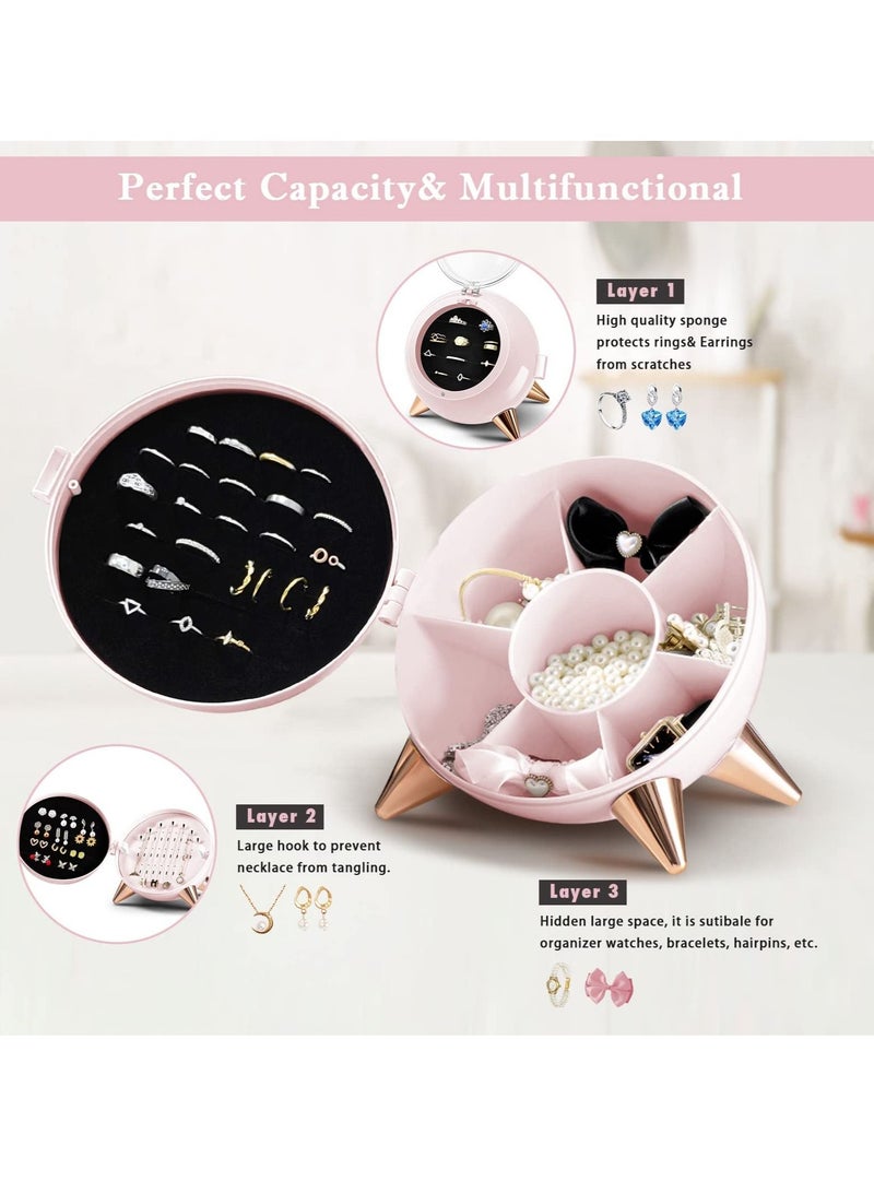 Excefore Jewelry Box for Girls, 3 Layers Jewelry Organizer for Teens, Storage Box for Earrings Necklaces Rings, Gifts for little Girl Kids（Pink） - Image 3