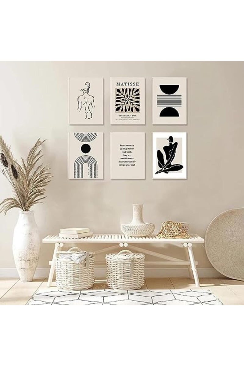 KBKBART Matisse Wall Art Prints, Abstract Matisse Wall Art Exhibition Posters, Black Beige Women Body Line Art Leaf Boho Art Prints, Canvas Matisse Paintings Pictures for Aesthetic Room, Bedroom, Living Room - Image 2