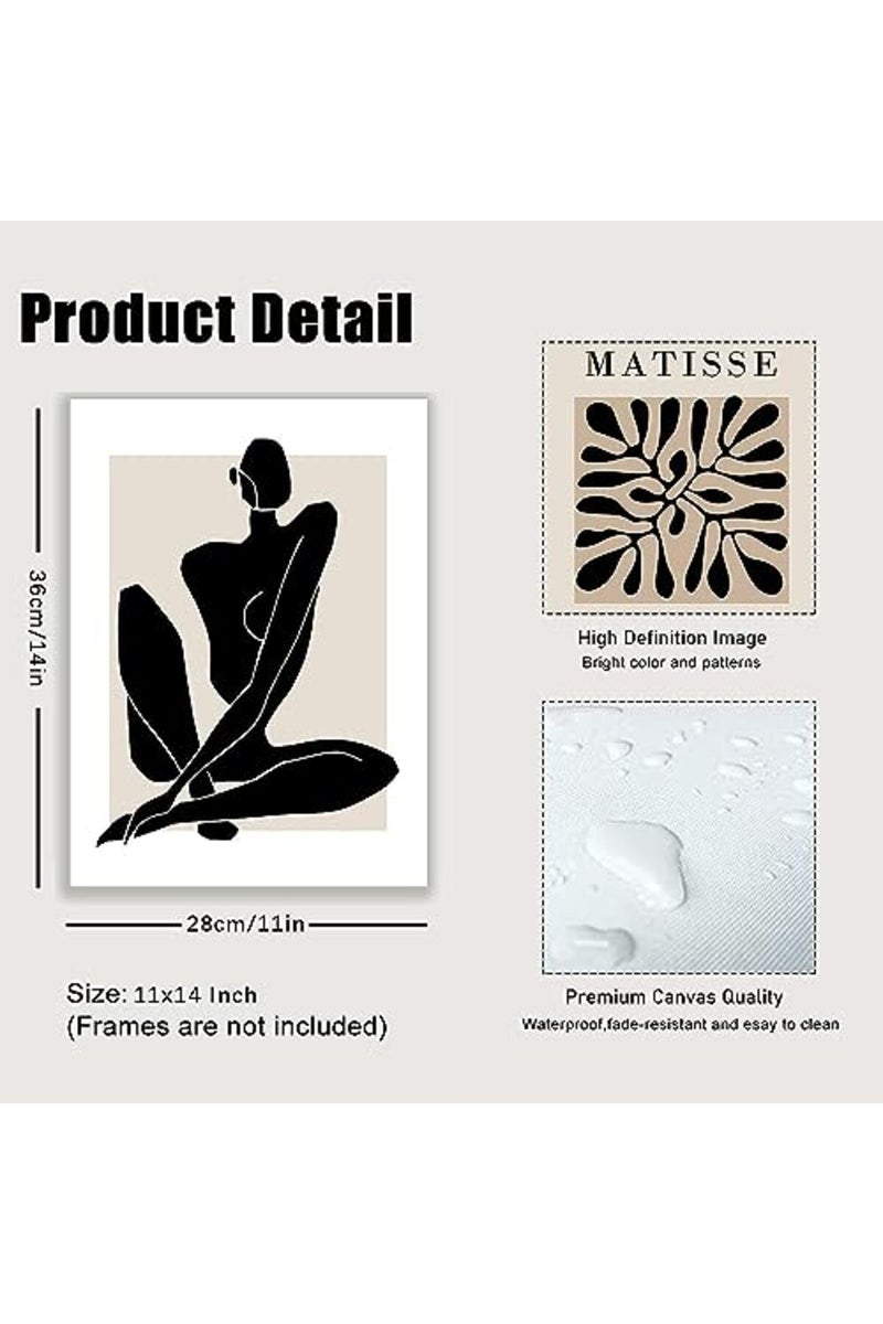 KBKBART Matisse Wall Art Prints, Abstract Matisse Wall Art Exhibition Posters, Black Beige Women Body Line Art Leaf Boho Art Prints, Canvas Matisse Paintings Pictures for Aesthetic Room, Bedroom, Living Room - Image 3