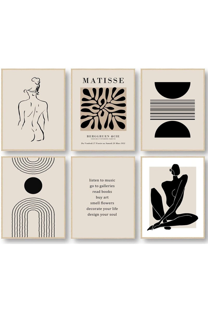 KBKBART Matisse Wall Art Prints, Abstract Matisse Wall Art Exhibition Posters, Black Beige Women Body Line Art Leaf Boho Art Prints, Canvas Matisse Paintings Pictures for Aesthetic Room, Bedroom, Living Room - Image 1