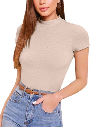 Ribbed Knit Mock Neck Crop Top - Cap Sleeve - Neck T-shirt For women - pzsku/ZD10041B14F50F6F0ED40Z/45/_/1676116673/2d681dbf-ac73-44de-bac7-fad88e205bcc