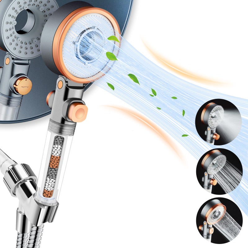 Luxsego Filtered Shower Head with Handheld Spray for Skin and Hair Care, High Pressure Shower Heads with Filters for Hard Water, Hydro Jet Showerhead Set Includes Hose, Bracket and Mineral Beads - Image 1