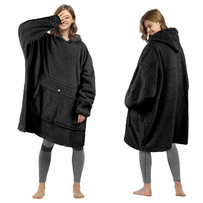 Tirrinia Oversized Wearable Blanket Hoodie Sherpa Fleece Home Blanket Sweatshirt Warm Blanket with Sleeves Valentines Day Gift for Lover