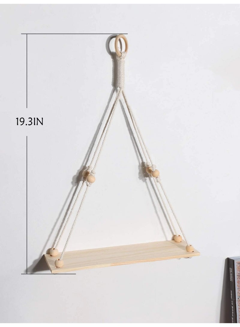 Sweet Cathy Hanging Wooden Shelves Plant Holder Modern Boho Decor Swing Rope Living Room Bedroom Bathroom Kitchen - Image 2