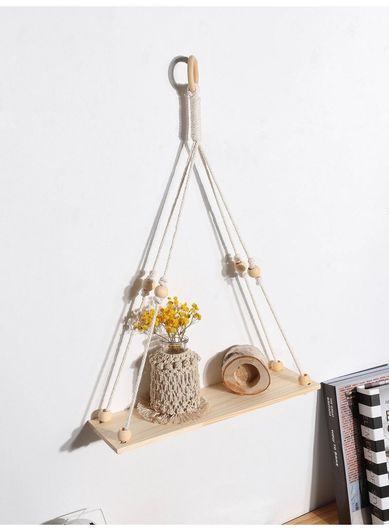 Sweet Cathy Hanging Wooden Shelves Plant Holder Modern Boho Decor Swing Rope Living Room Bedroom Bathroom Kitchen - Image 3