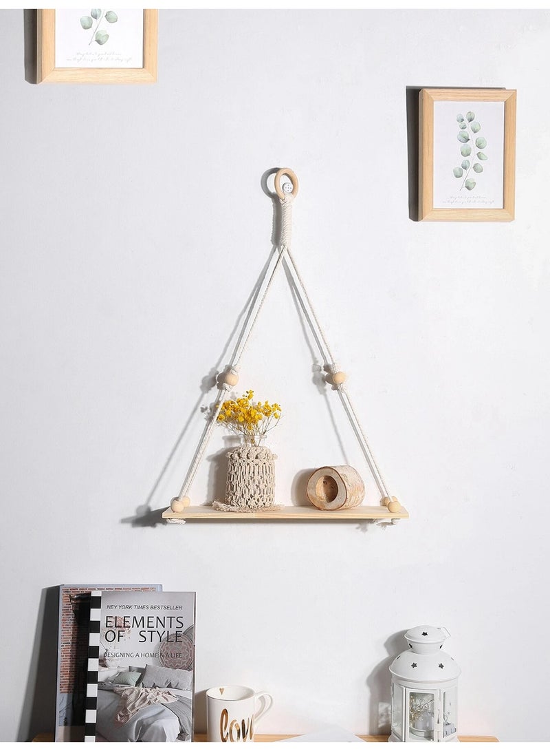 Sweet Cathy Hanging Wooden Shelves Plant Holder Modern Boho Decor Swing Rope Living Room Bedroom Bathroom Kitchen - Image 1