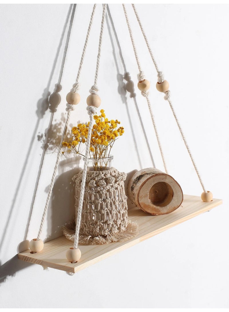 Sweet Cathy Hanging Wooden Shelves Plant Holder Modern Boho Decor Swing Rope Living Room Bedroom Bathroom Kitchen - Image 5