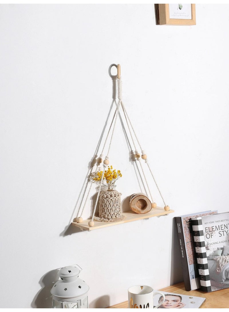 Sweet Cathy Hanging Wooden Shelves Plant Holder Modern Boho Decor Swing Rope Living Room Bedroom Bathroom Kitchen - Image 4