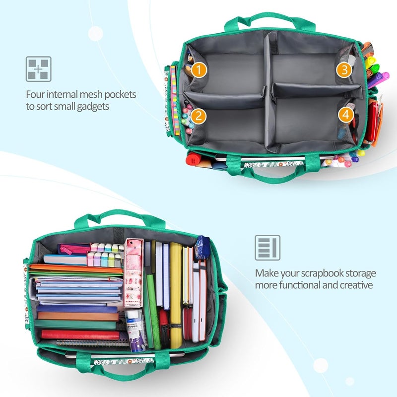 FINPAC Craft Storage Tote Bag with Multiple Pockets, Scrapbooking Carrying Case Storage Caddy with Handle for Sewing, Art, Desktop, Baby Care Supplies (Spring Bloom) - Image 2
