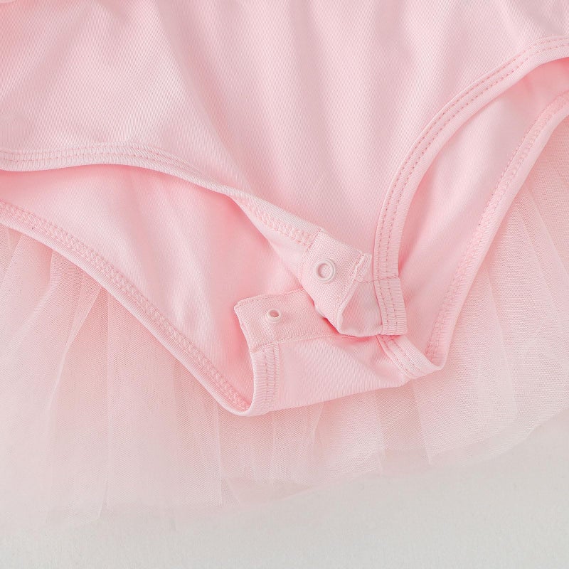 KARETT Toddler Ballet Leotard with Snap Glitter Ballerina Outfit Criss-Cross Long Sleeve Pink Tutu Dress for Girls 1-2 Years - Image 5