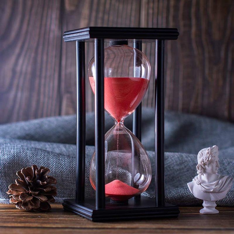Hourglass Timer with Red Sand 30 Minute Wooden Frame Sand Timer Creative Handcraft Decoration