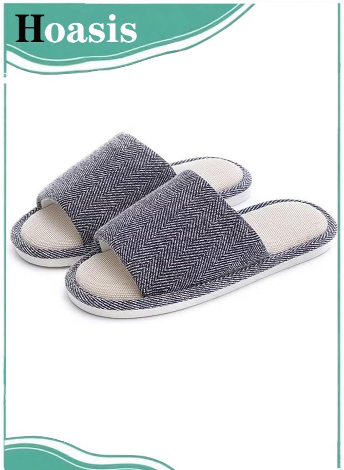 Hoasis Cotton linen slippers, home linen indoor slippers, home couple non-slip slippers, four seasons spring and fall floor slippers. Fabric Slippers Indoor and Outdoor Slippers, Non-Slip Four Seasons Soft Bottom Slippers, Couple Slippers Men and Women Slippers. - Image 1