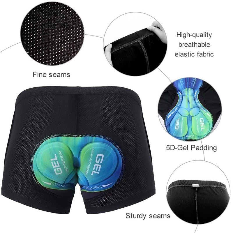 ASTRYON Men's Cycling Underwear Shorts 5D Padded Gel Mountain Bike Bicycle MTB Liner with Breathable, Quick Drying Shockproof (US, Alpha, Medium, Regular, Regular, Black) - Image 4