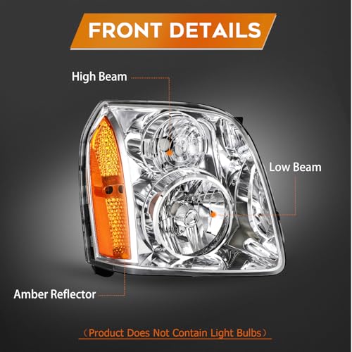 LBRST Headlight Assembly Fit 2007-2014 for Yukon, 2007-2014 for Yukon XL 1500, 2007-2013 for Yukon XL 2500 Driver & Passenger Side Headlight Chrome Housing 15861025 - Image 3