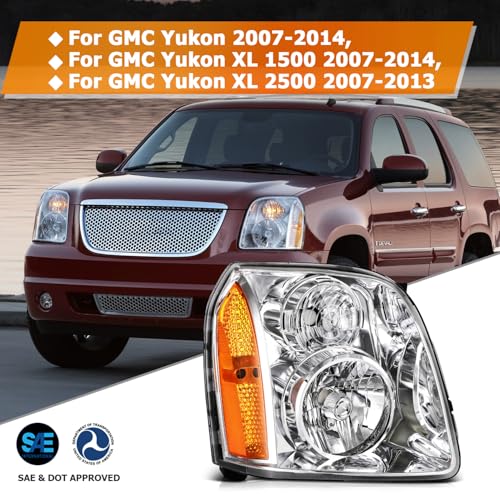 LBRST Headlight Assembly Fit 2007-2014 for Yukon, 2007-2014 for Yukon XL 1500, 2007-2013 for Yukon XL 2500 Driver & Passenger Side Headlight Chrome Housing 15861025 - Image 2