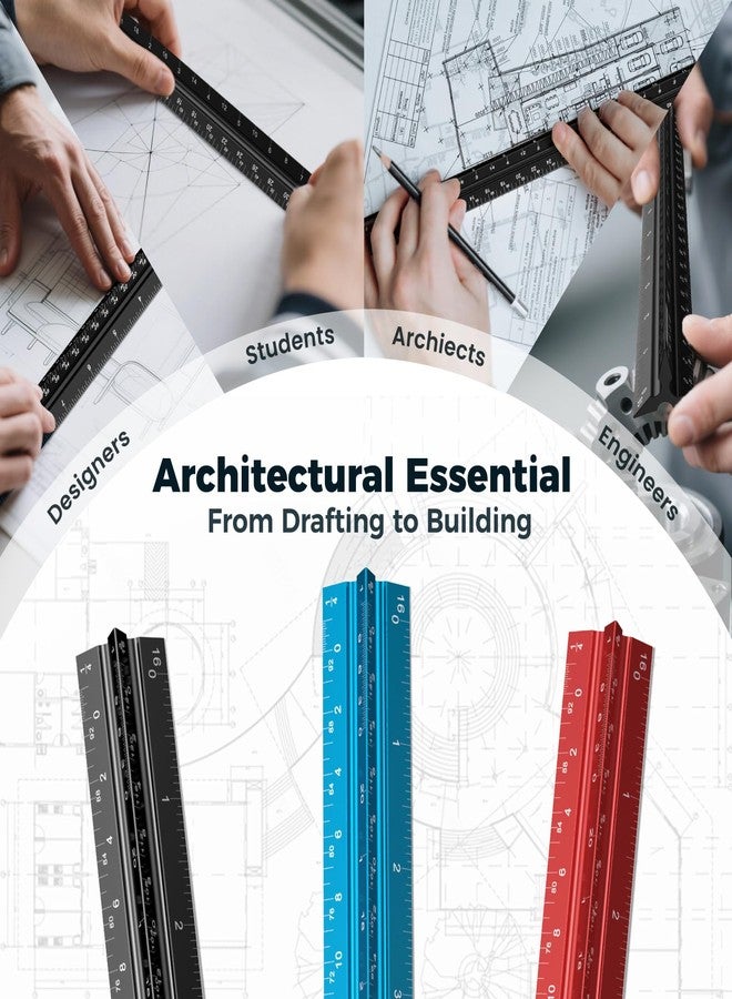 Rena Chris Architectect Scale Ruler 12 Inch Aluminum Metal Ruler, Triangular Scale Ruler for Drawing Blueprints, Drafting Tools for Architects, Students, Draftsman, Artists and Engineers - Image 4