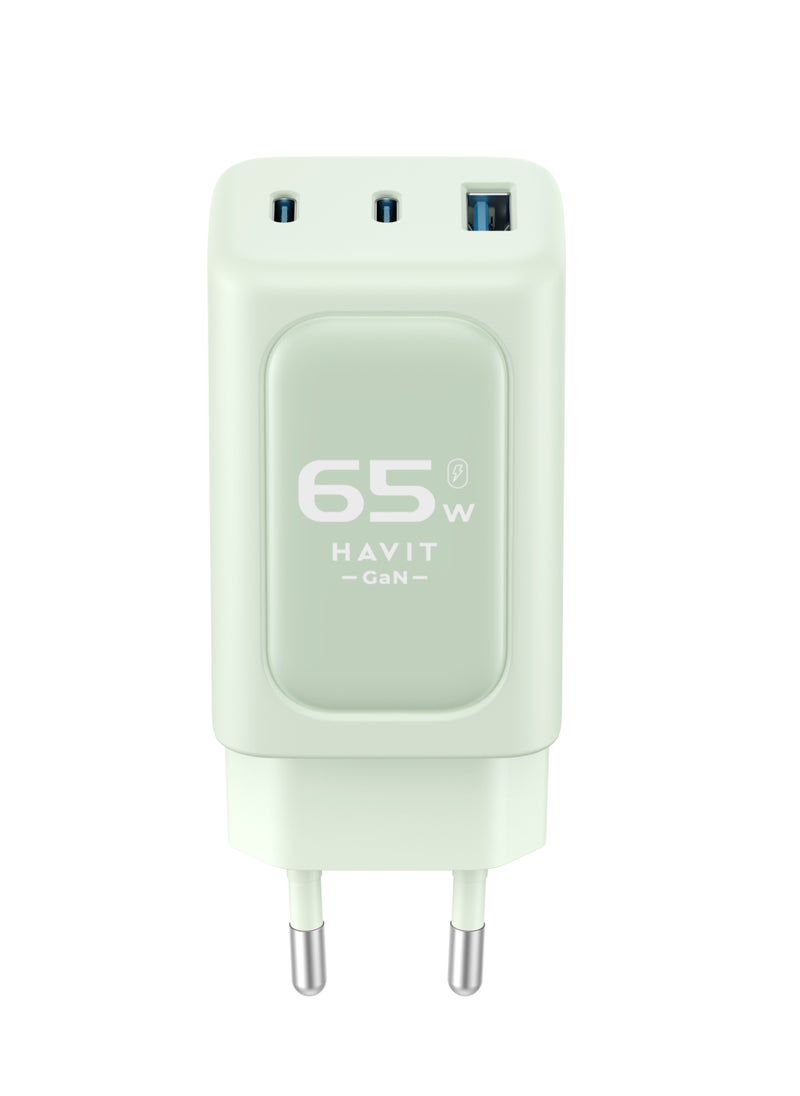 havit wall charger 65 W Fast Charging with GAN technelogy 3 ports Safe for Your Phone model UC260 - green  - Image 4
