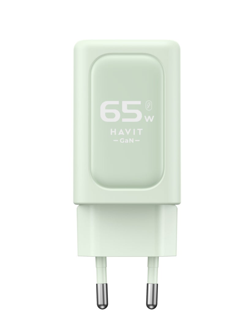 havit wall charger 65 W Fast Charging with GAN technelogy 3 ports Safe for Your Phone model UC260 - green  - Image 5