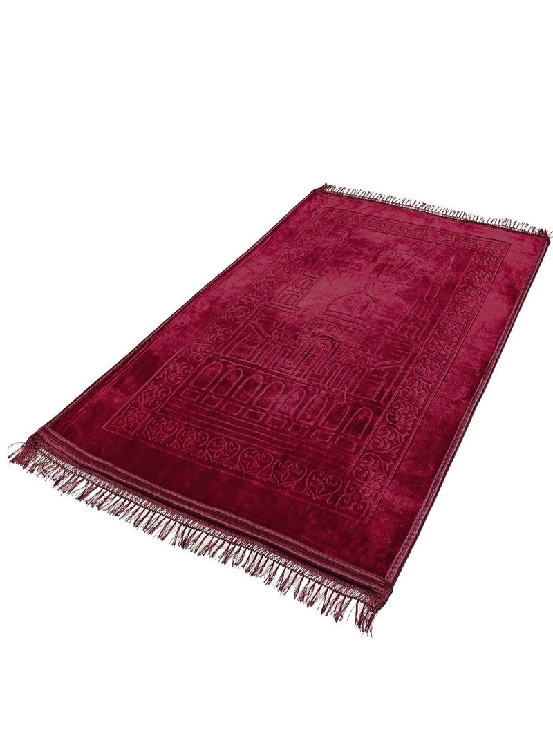 Fabienne Anti-Slip Velvet Top Prayer Mat Maroon 80x120 cm  - Image 4
