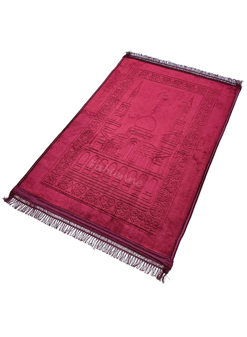 Fabienne Anti-Slip Velvet Top Prayer Mat Maroon 80x120 cm  - Image 2