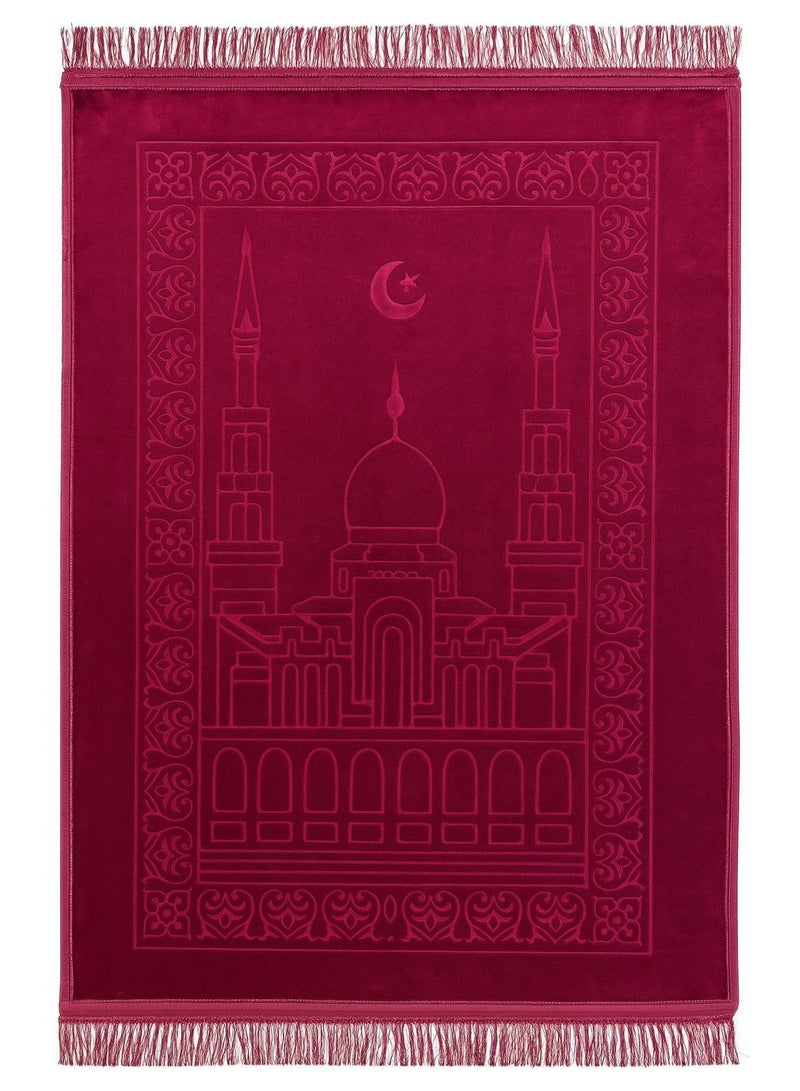 Fabienne Anti-Slip Velvet Top Prayer Mat Maroon 80x120 cm  - Image 1