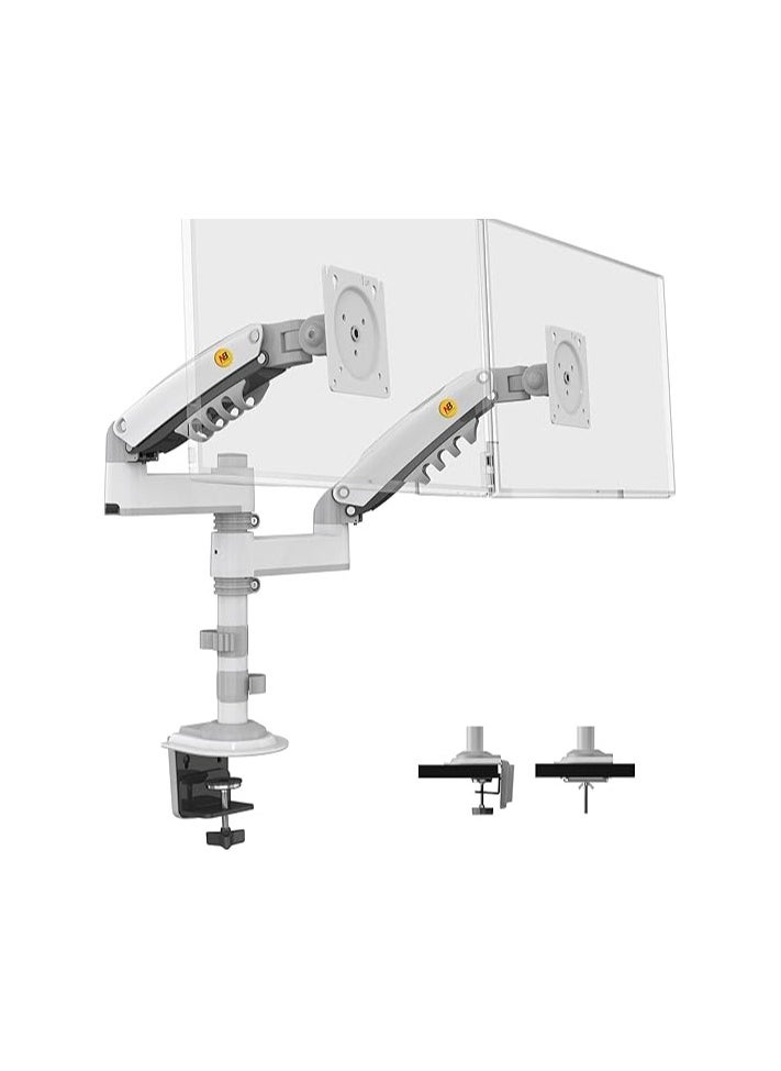NB NORTH BAYOU Dual Monitor Arm Dual Monitor Stand for Two 17" to 27" Screens up to 19.8 lbs for Each Monitor, VESA 75x75 & 100x100, Full Motion Gas Spring Dual Monitor Desk Mount, White | H180  - Image 1
