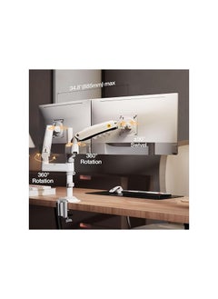 NB NORTH BAYOU Dual Monitor Arm Dual Monitor Stand for Two 17" to 27" Screens up to 19.8 lbs for Each Monitor, VESA 75x75 & 100x100, Full Motion Gas Spring Dual Monitor Desk Mount, White | H180  - Image 4